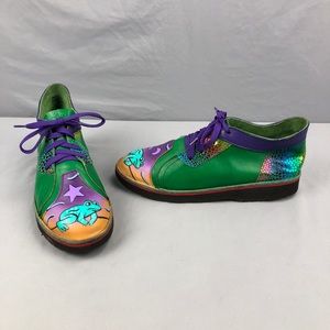 SoleTech Painted Frogs Leather Shoes Size 10.5 Green Purple